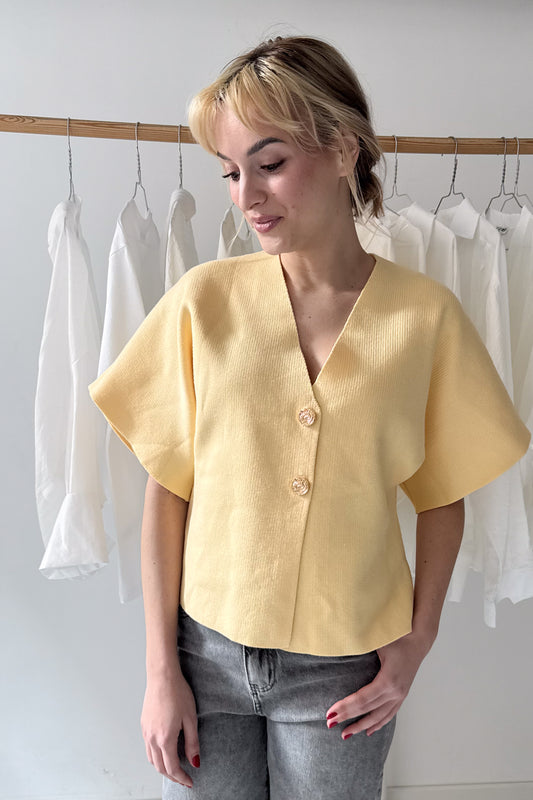 Egybeszabott vállú kardigán-vaníliasárga