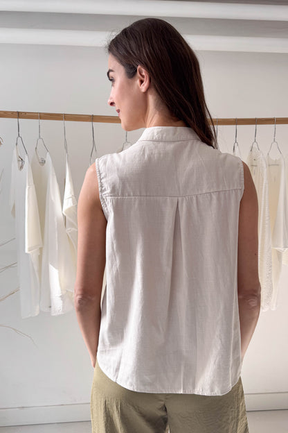 Sleeveless blouse with embroidery and lace insert
