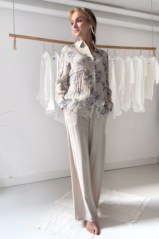 Kék virágos lenge ing