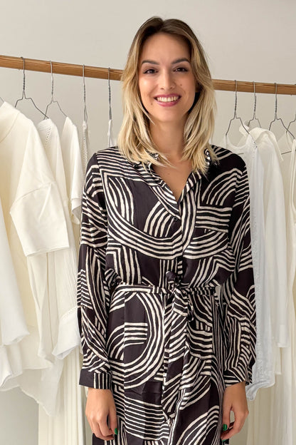 Fekete bézs mintás ingruha