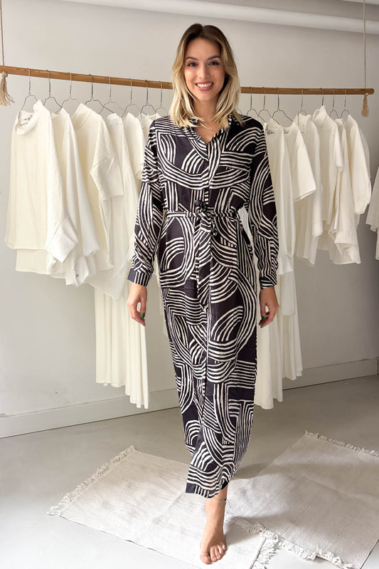 Fekete bézs mintás ingruha