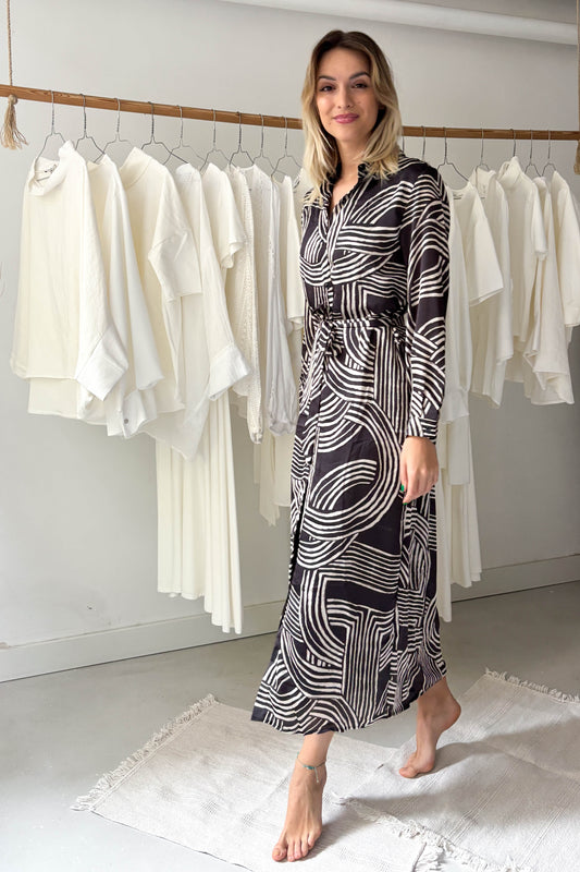 Fekete bézs mintás ingruha