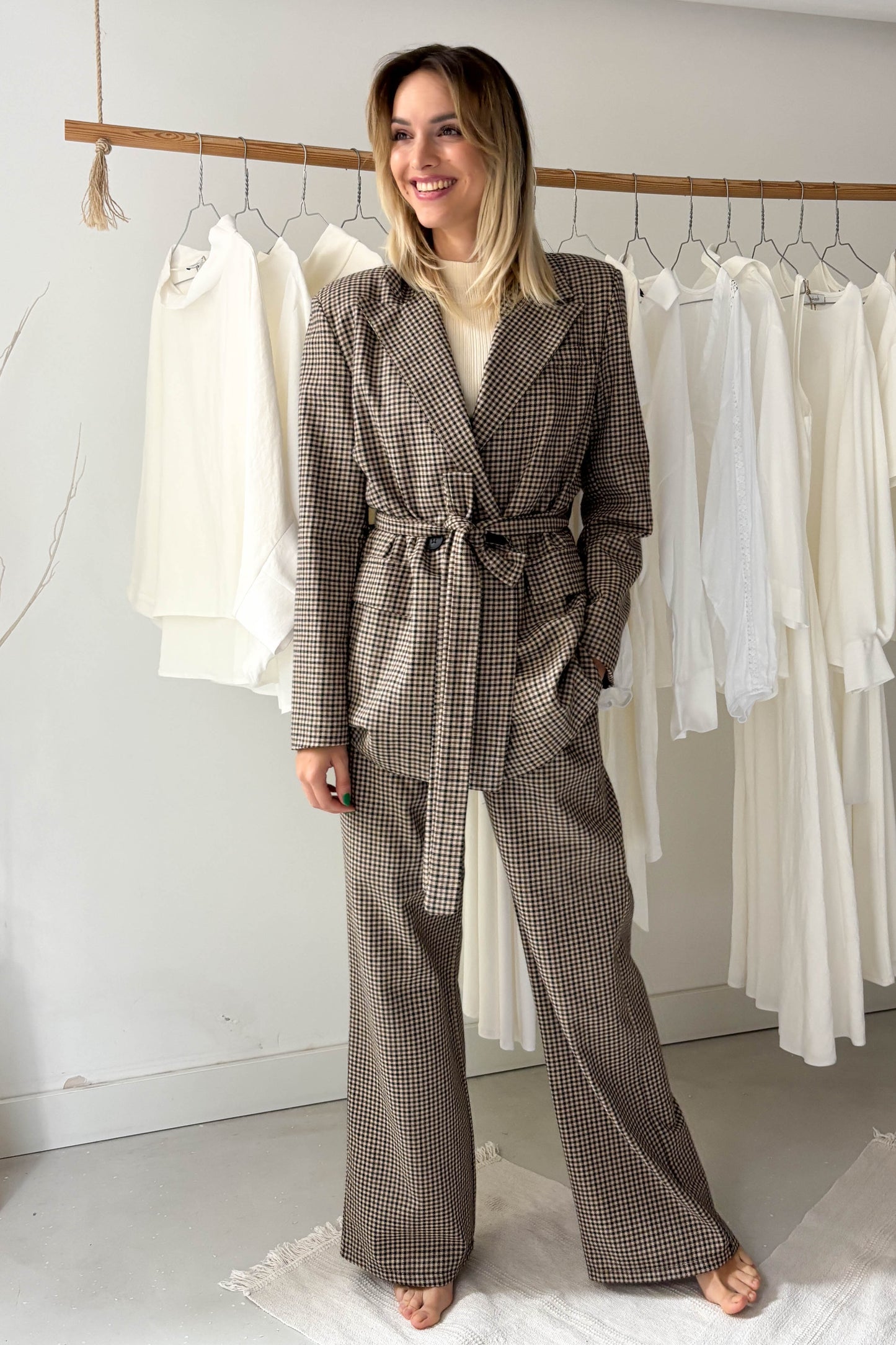 Kockás blézer és nadrág szett