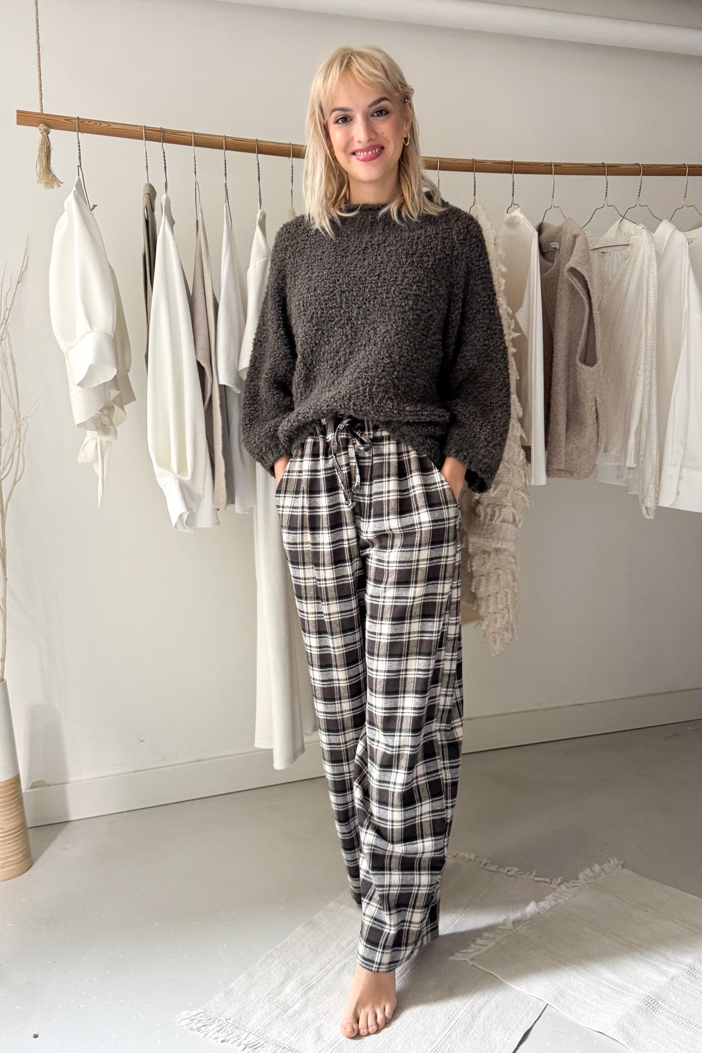 3/4-es ujjú buklé felső - barnásszürke