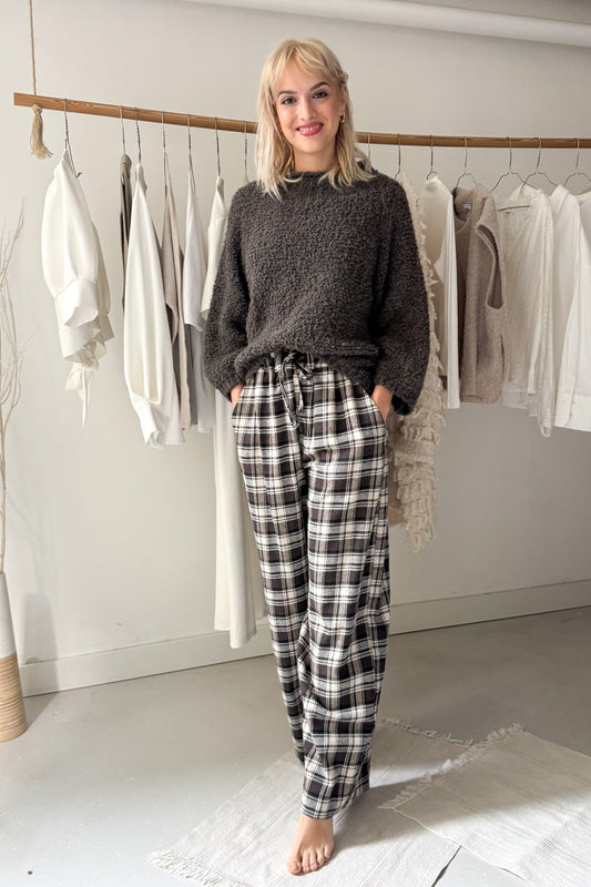 3/4-es ujjú buklé felső - barnásszürke