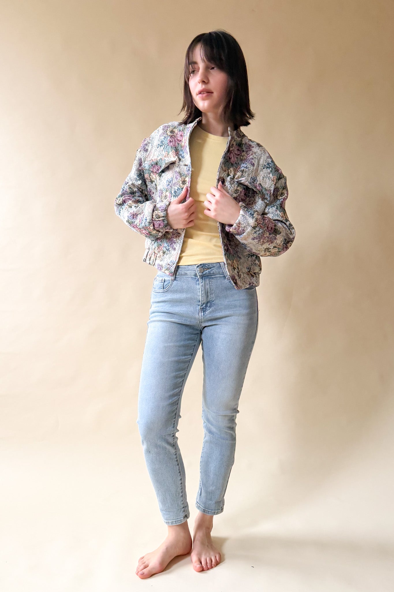 Szőtt virágmintás bomberdzseki